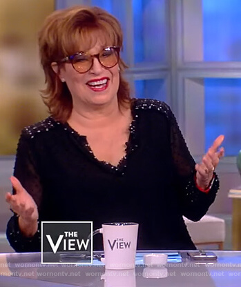 Joy’s black mesh embellished blouse on The View