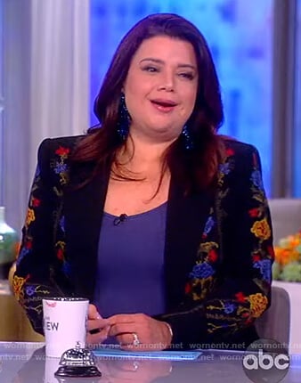 Ana’s black floral embroidered jacket on The View