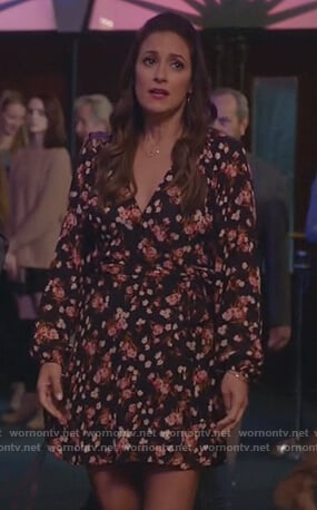 Colleen's black floral wrap dress on Life in Pieces