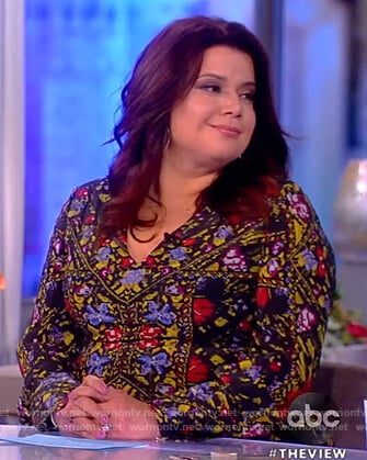 Ana’s black silk floral blouse on The View