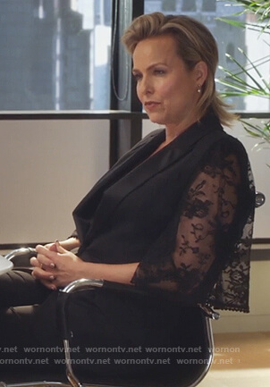 Jacqueline's black lace sleeve jacket on The Bold Type