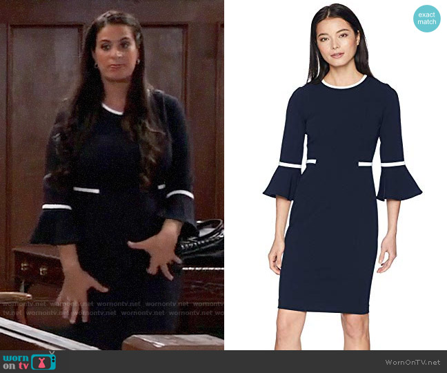 Calvin Klein Bell Sleeve Dress with Contrast Piping worn by Zahra Amir (Maysoon Zayid) on General Hospital