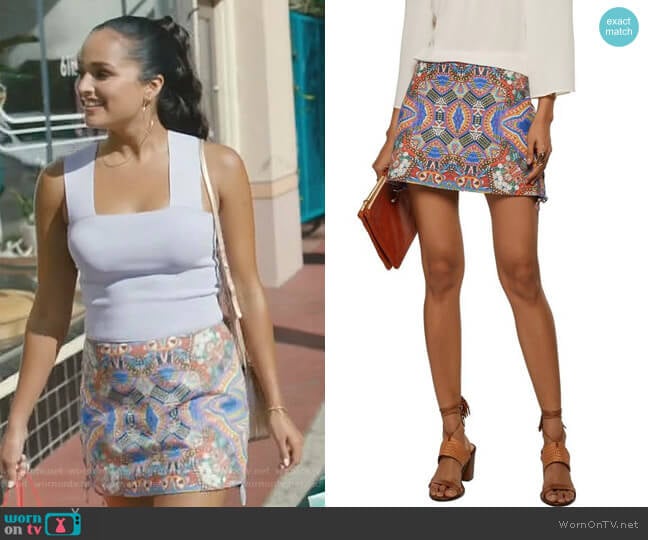 Lace-up Printed Leather Mini Skirt by Camilla worn by Carolina (Feliz Ramirez) on Grand Hotel