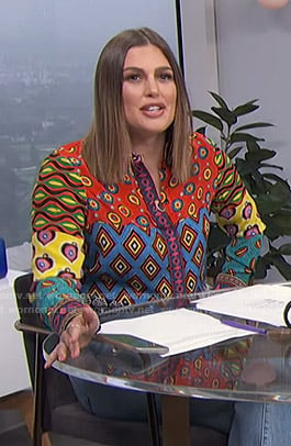 Carissa’s mixed print shirt on E! News Daily Pop