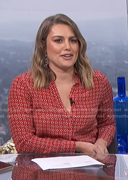Carissa’s red floral button down blouse on E! News Daily Pop