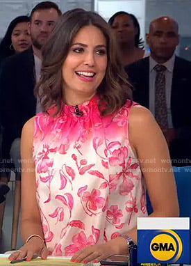 Cecilia's pink floral sleeveless top on Good Morning America