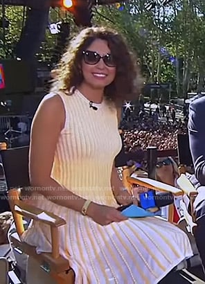 Cecilia’s white and yellow striped dress on Good Morning America