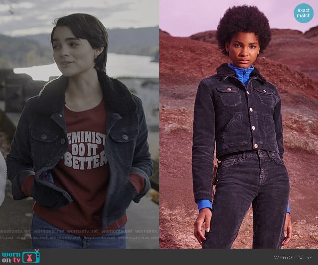 Cord & Borg Shrunken Western Jacket by BDG at Urban Outfitters worn by Elodie Davis (Brianna Hildebrand) on Trinkets