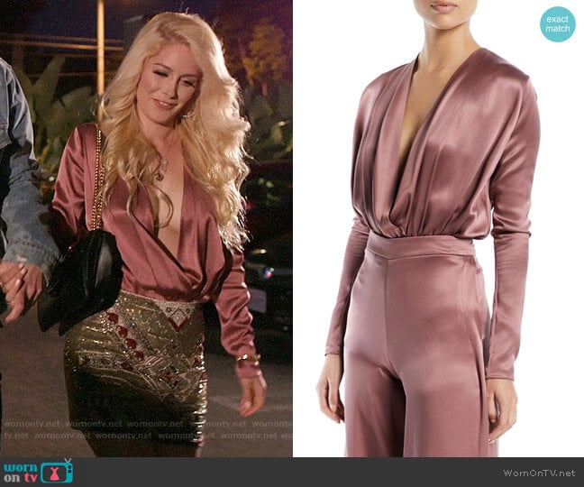 Cushnie Long-Sleeve Deep-V Blouson-Style Bodysuit worn by Heidi Montag (Heidi Montag) on The Hills New Beginnings