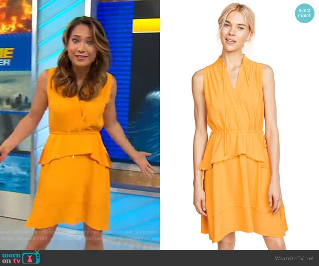 Belted Dress with Tiered Skirt by Derek Lam 10 Crosby worn by Ginger Zee on Good Morning America