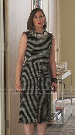 Diana's embellished neck tweed dress on Younger