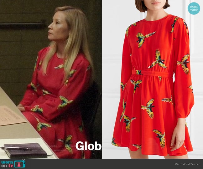 Joan’s red bird print dress on Elementary