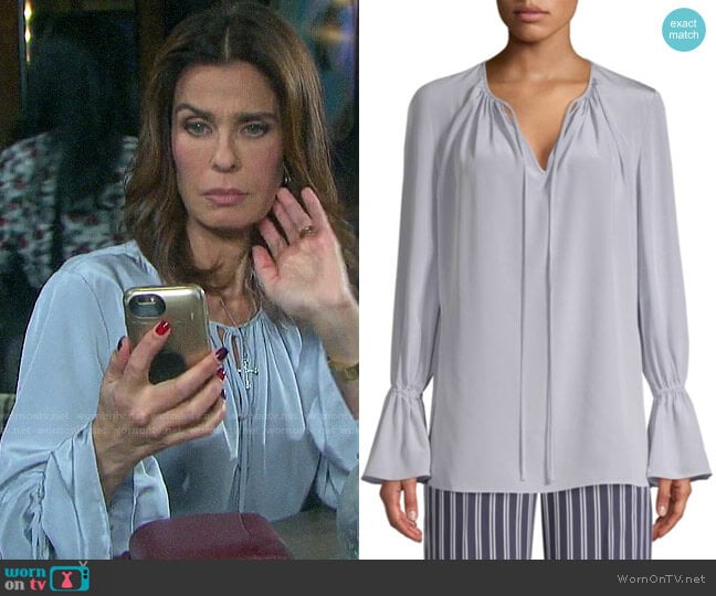 Diane von Furstenberg Long-Sleeve Silk Crepe Keyhole Blouse worn by Hope Williams (Kristian Alfonso) on Days of our Lives