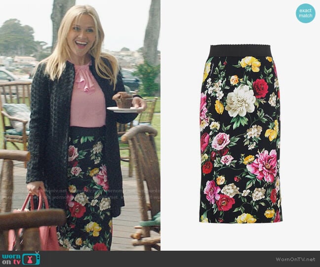 WornOnTV: Madeline's black floral skirt and pink ruffled top on Big Little  Lies | Reese Witherspoon | Clothes and Wardrobe from TV