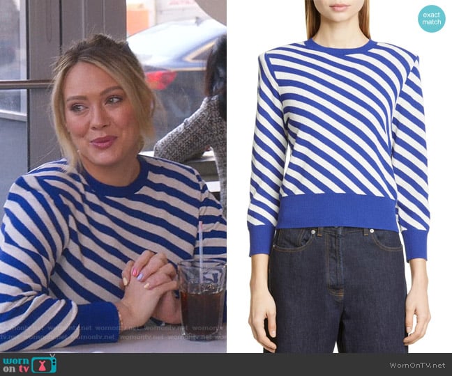 Nema Bias Stripe Sweater by Dries Van Noten worn by Kelsey Peters (Hilary Duff) on Younger