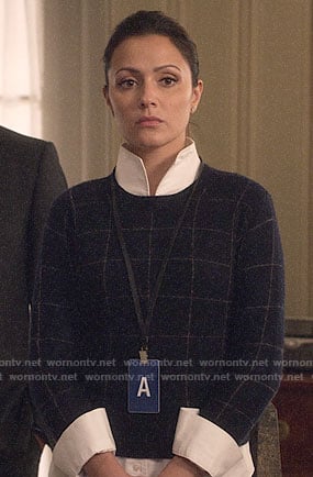 Emily’s windowpane check sweater on Designated Survivor