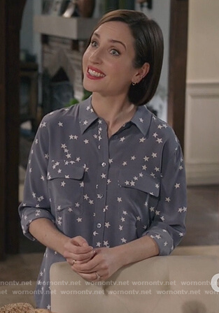 Jen’s star print shirt on Life in Pieces