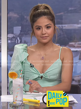 Erin’s mint green one-shoulder top on E! News Daily Pop