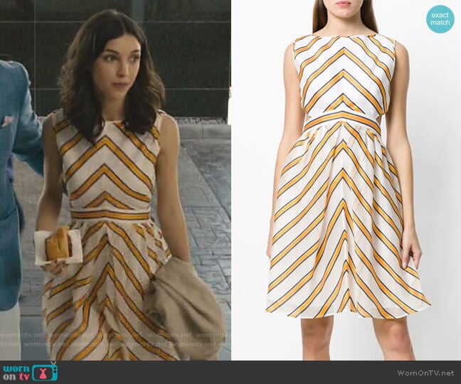 striped shift dress by Fendi worn by Alicia Mendoza (Denyse Tontz) on Grand Hotel