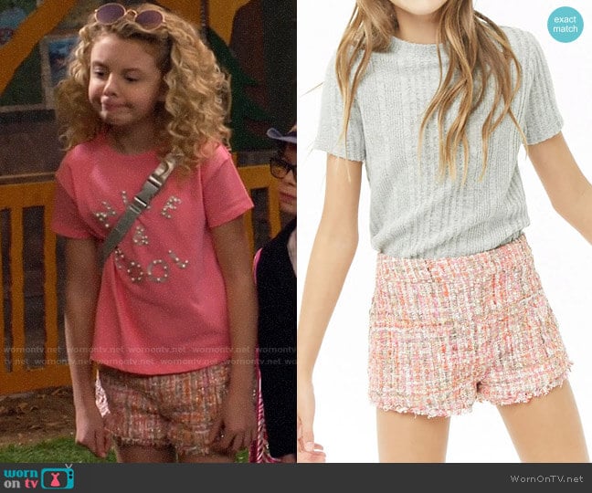 Forever 21 Girls Multicolored Tweed Shorts  worn by Destiny Baker (Mallory James Mahoney) on Bunkd