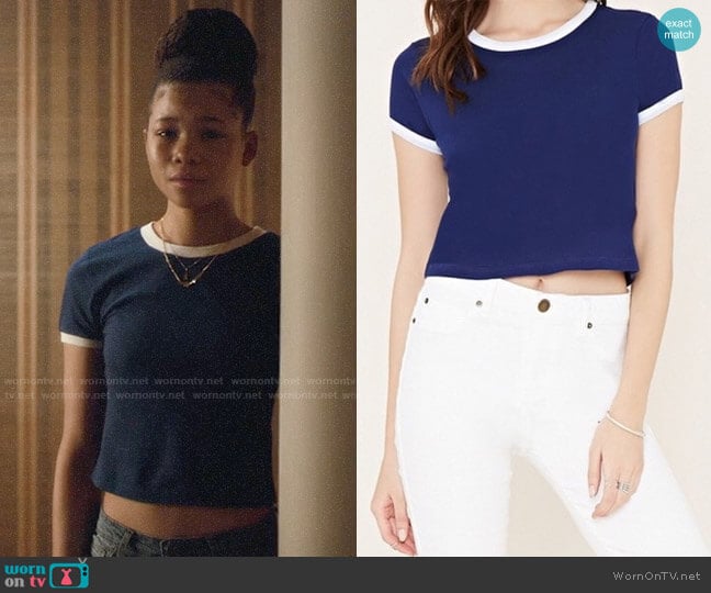 Forever 21 Heathered Ringer Tee worn by Gia Bennett (Storm Reid) on Euphoria