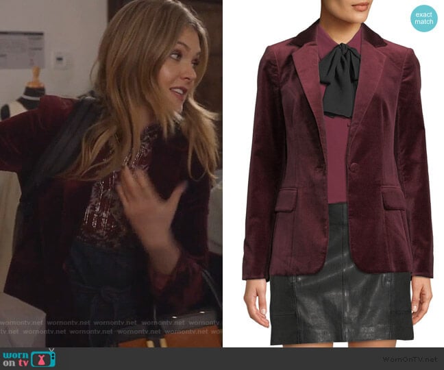 Classic One-Button Velvet Blazer by Frame worn by Sutton (Meghann Fahy) on The Bold Type