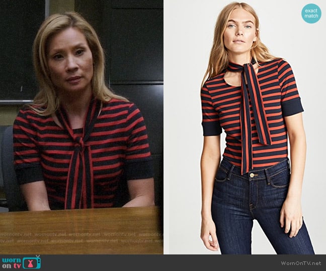 Frame Scarf Stripe Tee worn by Joan Watson (Lucy Liu) on Elementary