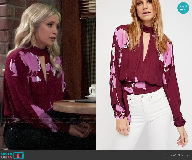 Free People Say You Love Me Blouse in Plum Combo worn by Lulu Spencer Falconeri (Emme Rylan) on General Hospital