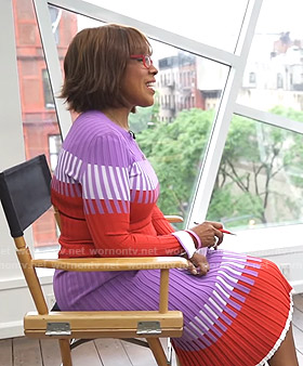 Gayle’s purple and red ribbed sweater and skirt on CBS Mornings