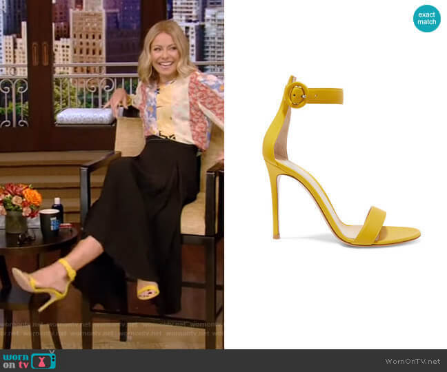 Portofino Leather Sandals by Gianvito Rossi worn by Kelly Ripa on Live with Kelly and Mark