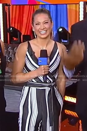 Ginger’s black and white striped jumpsuit on Good Morning America