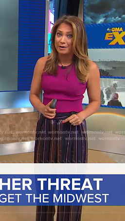 Ginger’s purple tank and striped pants on Good Morning America