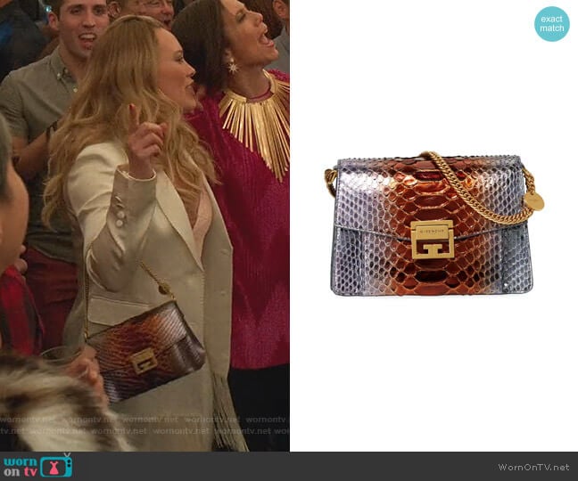 GV3 Small Metallic Python Shoulder Bag by Givenchy worn by Kelsey Peters (Hilary Duff) on Younger