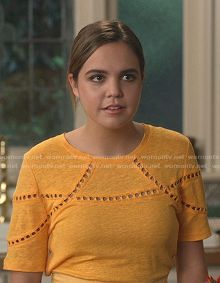 Grace’s yellow cutout tee on Good Witch