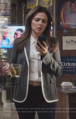 Emily’s gray contrast trim blazer on Designated Survivor