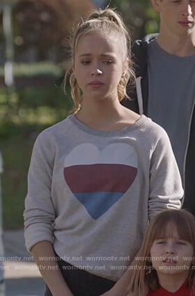 Sam's gray heart print sweatshirt on Life in Pieces