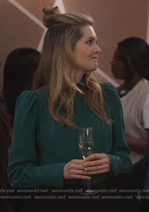 Sutton’s green puff sleeve blouse on The Bold Type