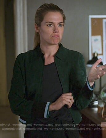 Trish's green suede bomber jacket on Jessica Jones