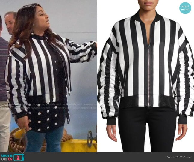 Grey Lab Striped Bomber Jacket worn by Raven Baxter (Raven-Symoné) on Ravens Home