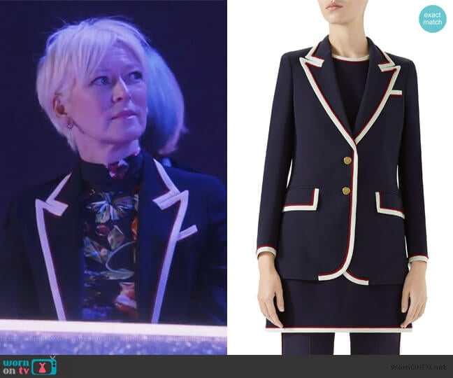 Peak Lapel Stretch Cady Blazer by Gucci worn by Joanna Coles on The Bold Type