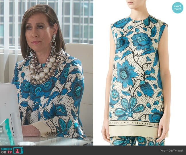 Watercolor Floral Print Silk Twill Blouse by Gucci worn by Diana Trout (Miriam Shor) on Younger