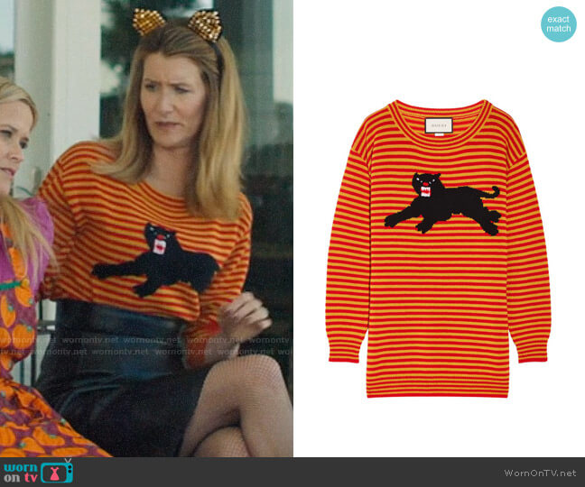 Gucci Striped Puma Sweater worn by Renata Klein (Laura Dern) on Big Little Lies