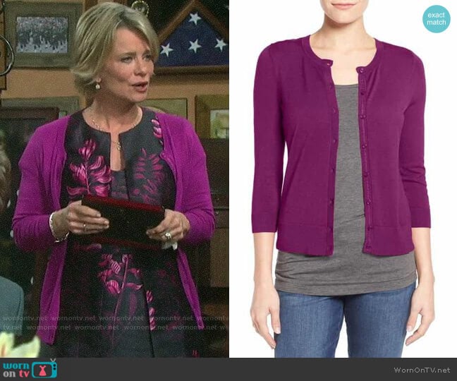 Halogen Crew Neck Cardigan worn by Kayla Brady (Mary Beth Evans) on Days of our Lives