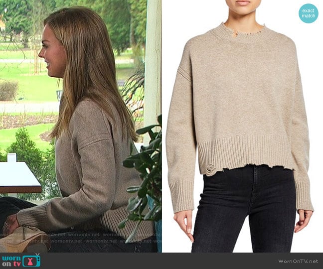 Distressed Crewneck Pullover Sweater by Helmut Lang worn by Hannah Brown on The Bachelorette