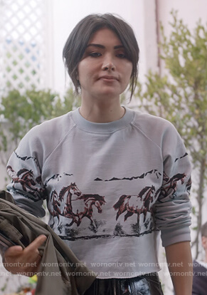 Cassidy's horse print sweatshirt on What/If