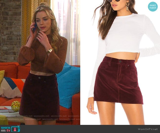 Viper Velvet Mini Skirt by Hudson Jeans worn by Claire Brady (Olivia Keegan) on Days of our Lives