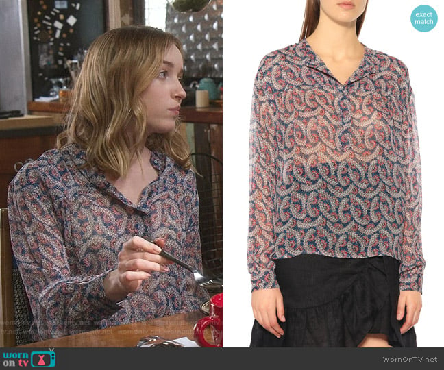 Printed Silk Blouse by Isabel Marant Etoile worn by Clare O'Brien (Phoebe Dynevor) on Younger