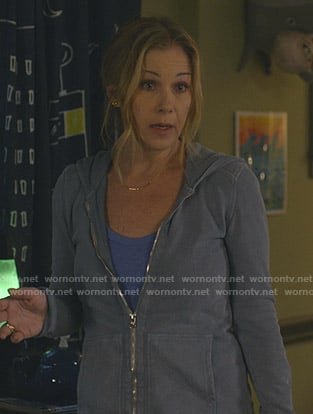 Jen's blue zip-up hoodie on Dead to Me