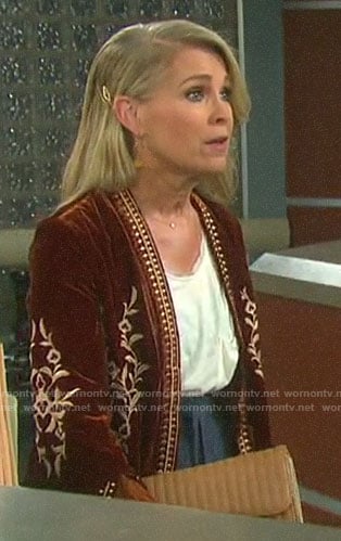 Jennifer’s orange velvet embroidered jacket on Days of our Lives