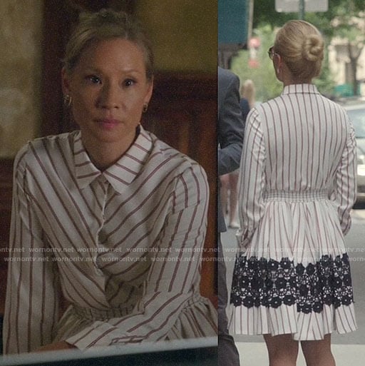 Joan's striped shirtdress with lace on Elementary